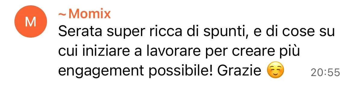 Messaggio di Momix: serata ricca di spunti e di cose su cui iniziare a lavorare