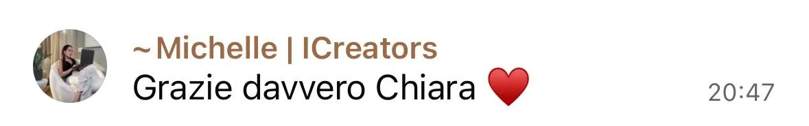 Messaggio di Michelle: grazie Chiara, con un cuore