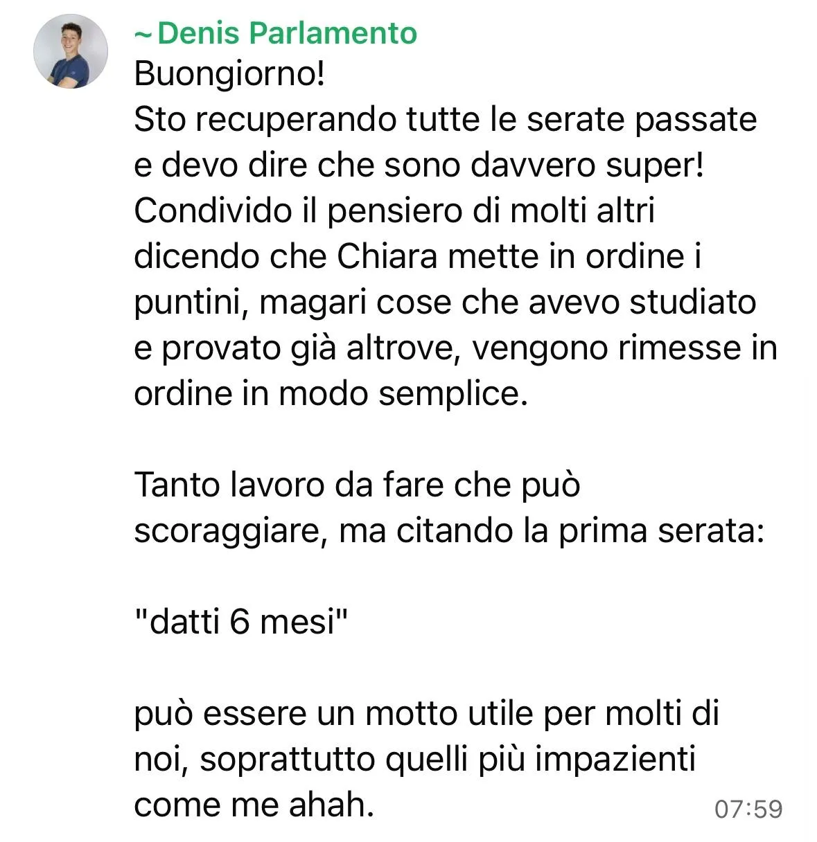 Messaggio di Denis: Chiara mette in ordine i puntini, cose studiate altrove rimesse in ordine in modo semplice